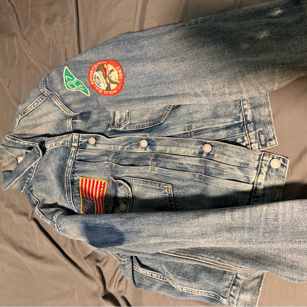 Ralph Lauren Blue Denim Jacket with Flag Patch - Picture 4 of 7